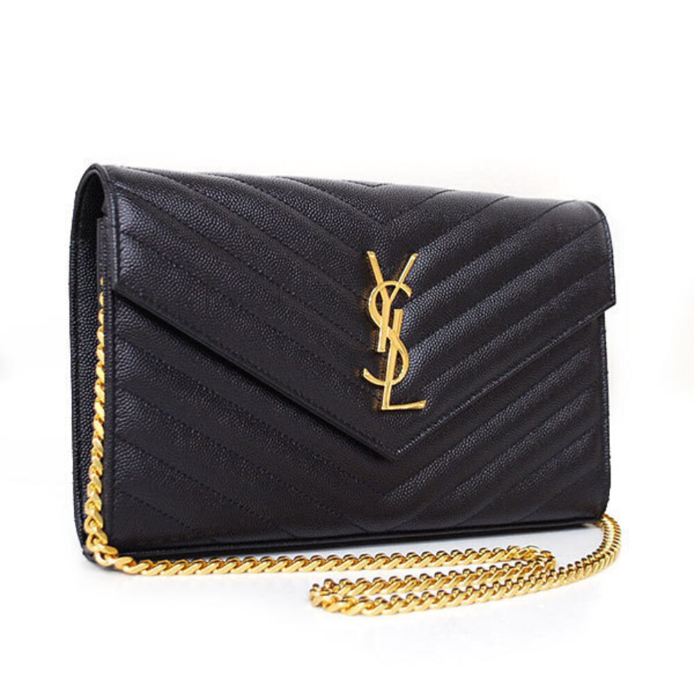 SAINT LAURENT Chain Wallet Bag Shoulder Calf Leather YSL Black